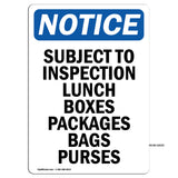 NOTICE Subject To Inspection Lunch Bags Purses