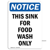 NOTICE This Sink For Food Wash Only