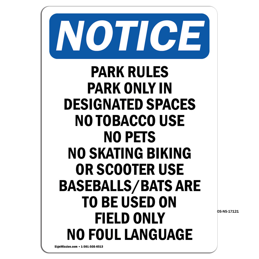 Park Rules Park Only In Designated