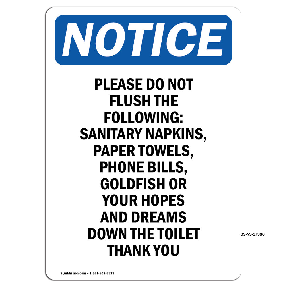 Please Do Not Flush The Following Sanitary