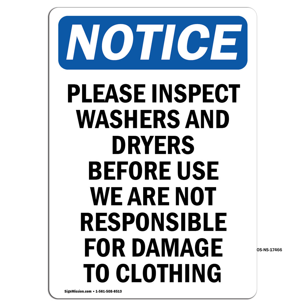 Please Inspect Washers And Dryers Before