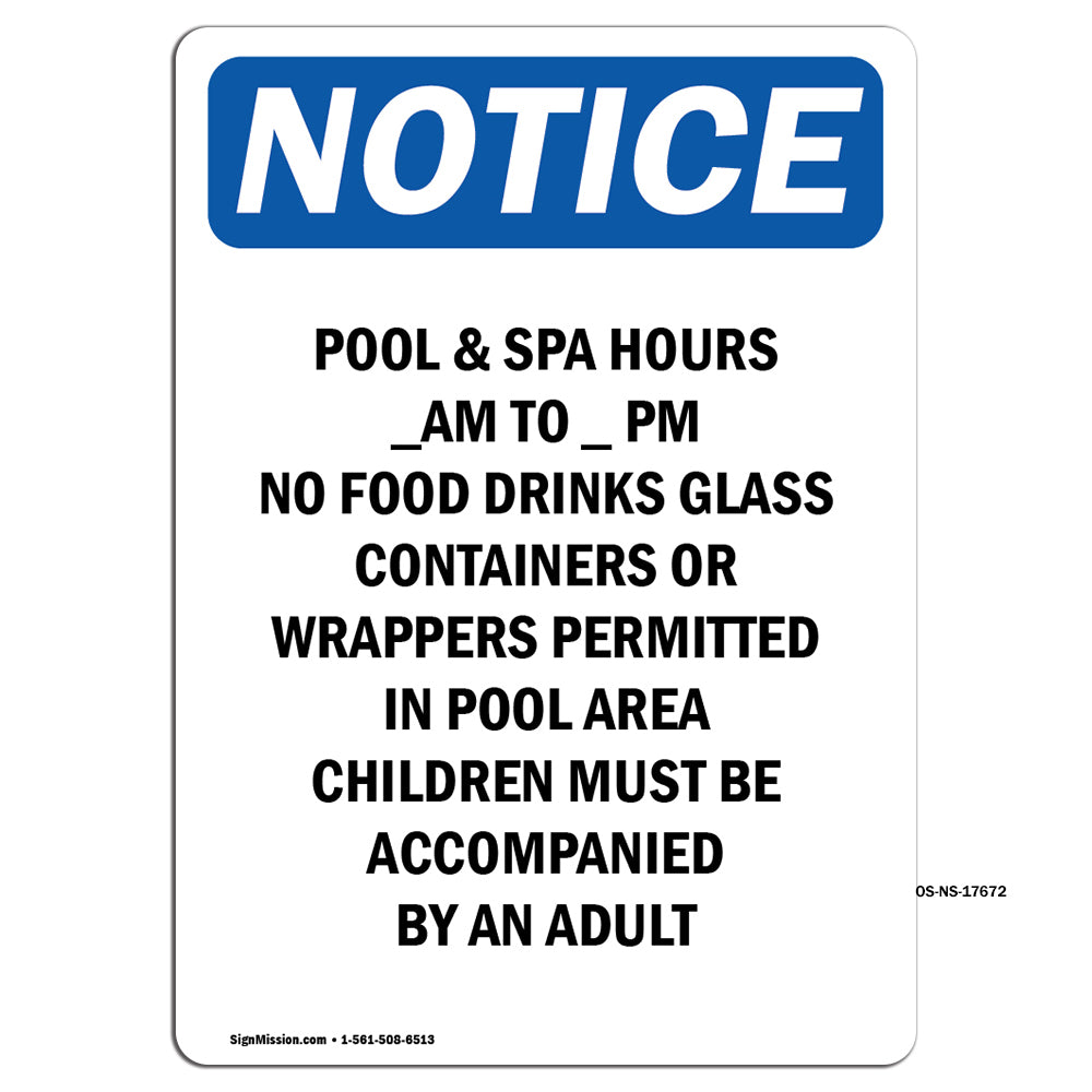 Pool & Spa Hours ____ Am To ____ Pm No Food