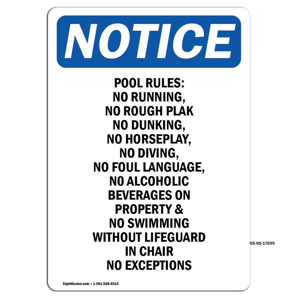 Pool Rules No Running, No Rough Play, No