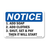 1. Add Soap 2. Add Clothes 3. Shut, Set