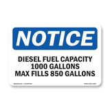 Diesel Fuel Capacity 1000 Gallons Max Fill