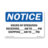 Hours Of Operation Receiving ____ Am - ____