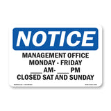 Managers Office Monday - Friday ____ Am