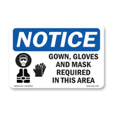 NOTICE Gown, Gloves And Mask Required In This Room Sign