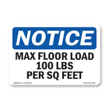 NOTICE Max Floor Load 100 Lbs Per Sq Foot