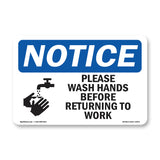 NOTICE Please Wash Hands Before Returning To Work