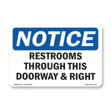 NOTICE Restrooms Through This Doorway And Right