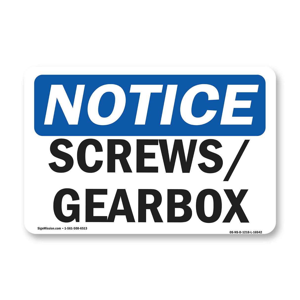 NOTICE Screws Gearbox