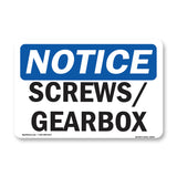 NOTICE Screws Gearbox