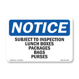 NOTICE Subject To Inspection Lunch Bags Purses