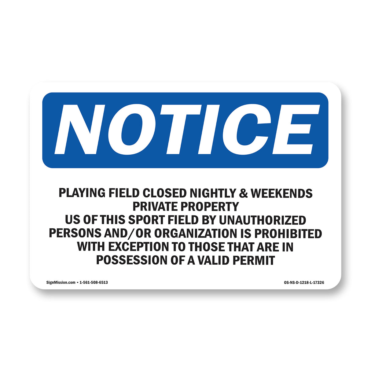 Playing Field Closed Nightly &