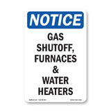 Gas Shutoff, Furnaces And Water Heaters Sign