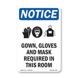 NOTICE Gown, Gloves And Mask Required In This Room Sign