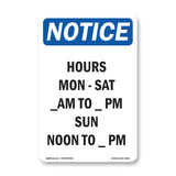 Hours Mon - Sat ____ Am To ____ Pm Sun Noon