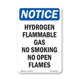 Hydrogen Flammable Gas No Smoking No Open Flames Sign