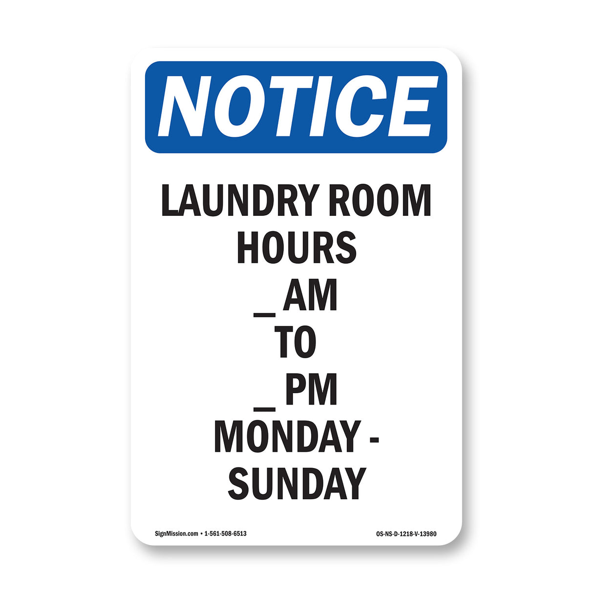 Laundry Room Hours ____ Am To ____ Pm Monday