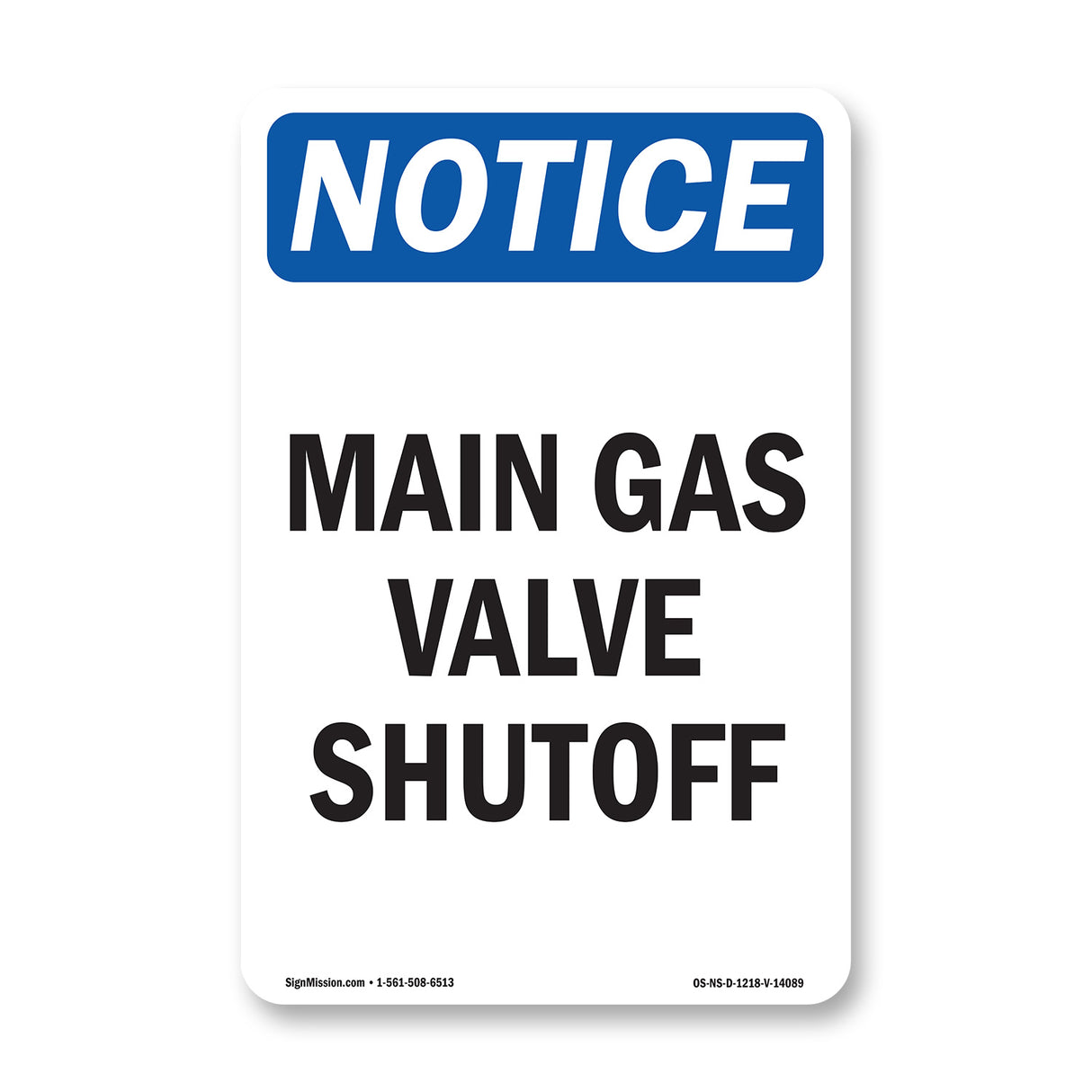 Main Gas Valve Shutoff Sign