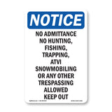No Admittance No Hunting, Fishing,
