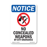 NOTICE No Concealed Weapons By City Ordinance