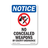 NOTICE No Concealed Weapons By County Ordinance