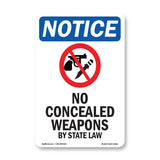 NOTICE No Concealed Weapons By State Law