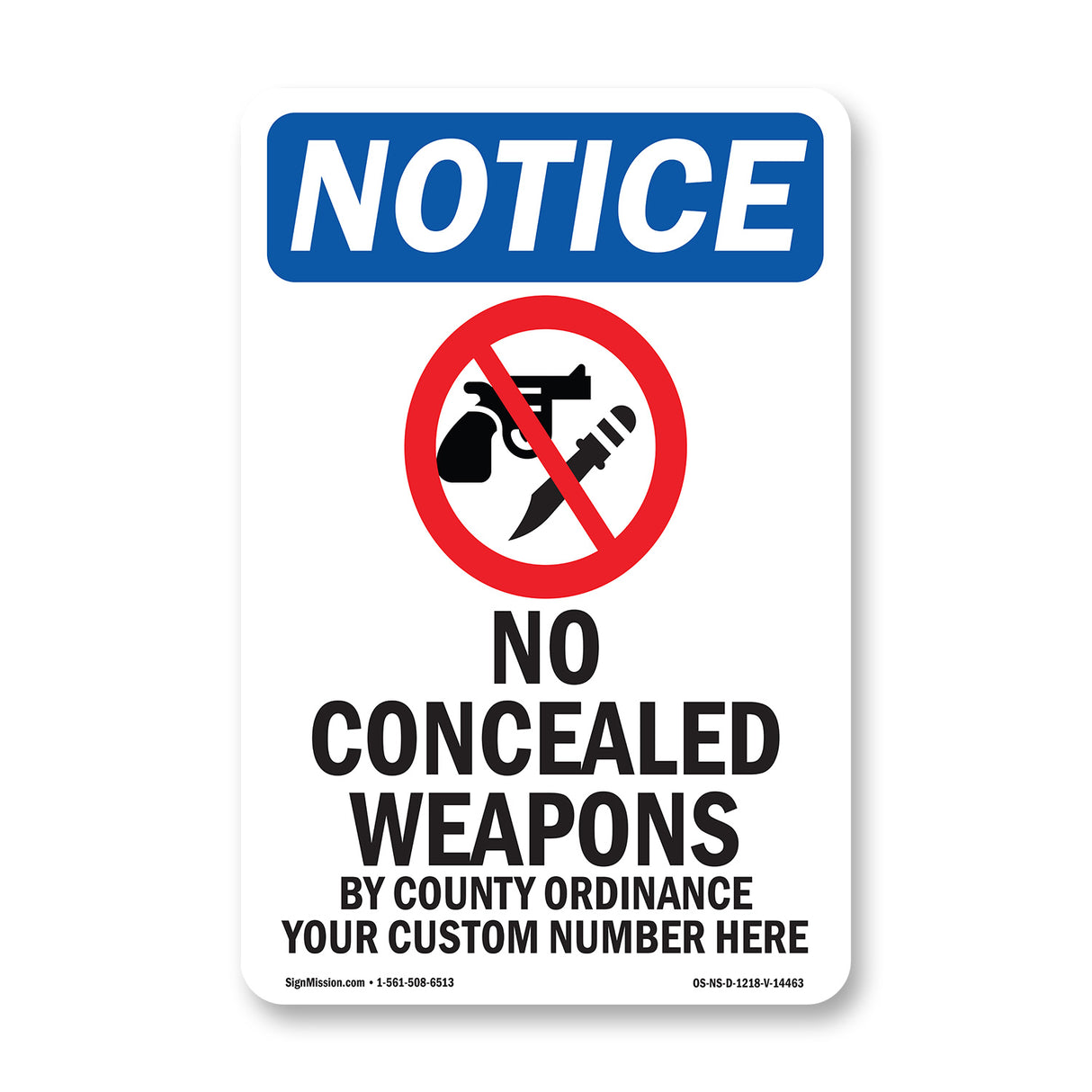 NOTICE No Concealed Weapons By County