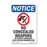 NOTICE No Concealed Weapons By County
