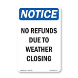 No Refunds Due To Weather Closing