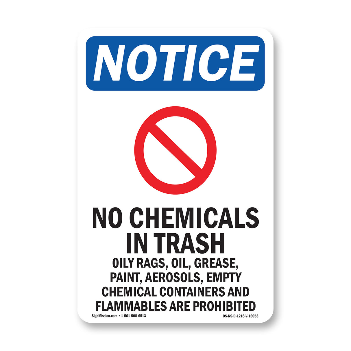 NOTICE No Chemicals In Trash