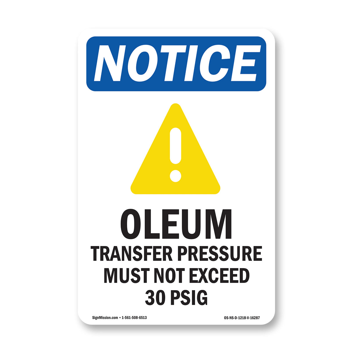 NOTICE Oleum Transfer Pressure