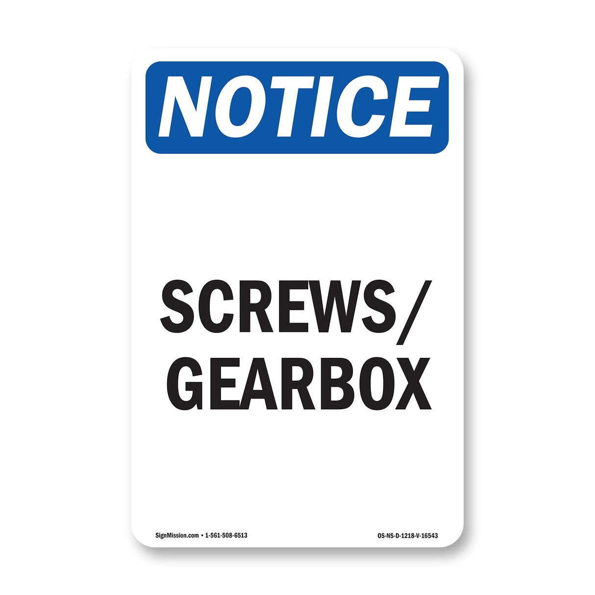 NOTICE Screws Gearbox