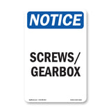 NOTICE Screws Gearbox