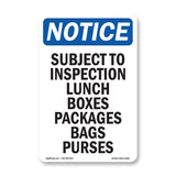 NOTICE Subject To Inspection Lunch Bags Purses