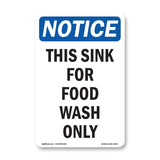 NOTICE This Sink For Food Wash Only