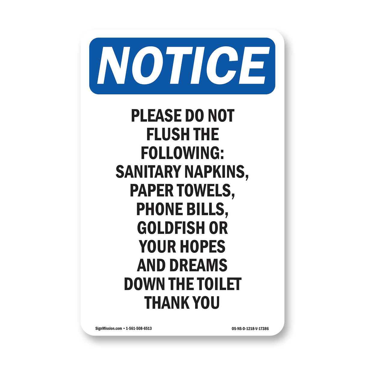 Please Do Not Flush The Following Sanitary
