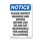 Please Inspect Washers And Dryers Before