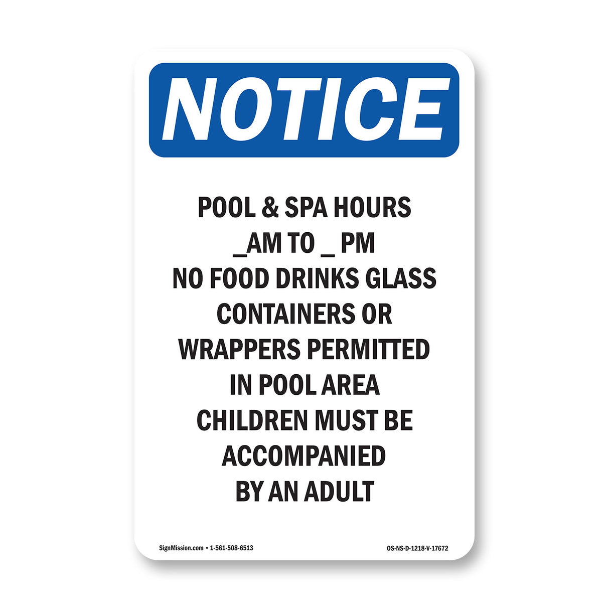 Pool & Spa Hours ____ Am To ____ Pm No Food