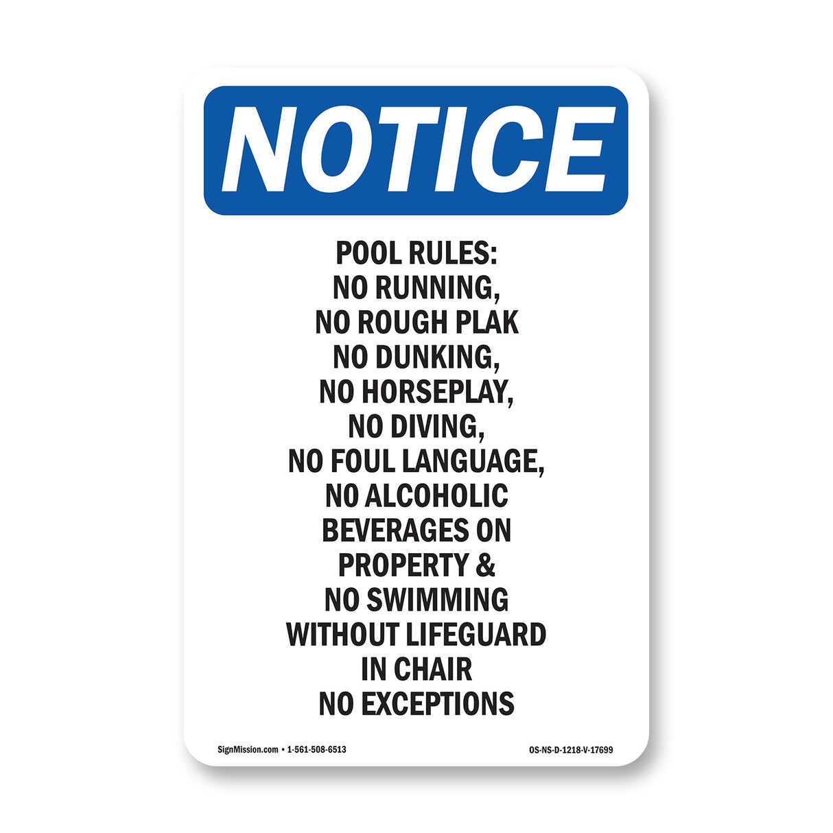 Pool Rules No Running, No Rough Play, No