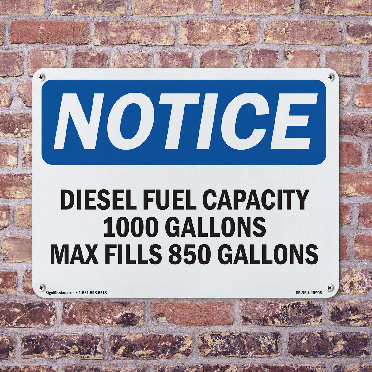 Diesel Fuel Capacity 1000 Gallons Max Fill