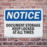 Document Storage Keep Locked At All Times Sign