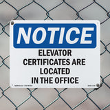 Elevator Certificates Are Located In The Office