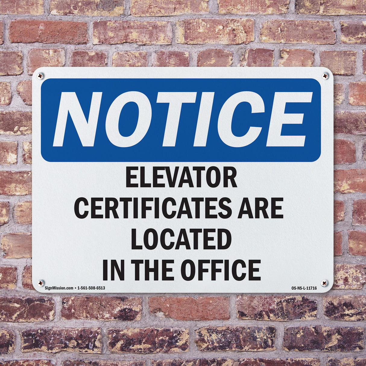 Elevator Certificates Are Located In The Office