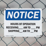 Hours Of Operation Receiving ____ Am - ____