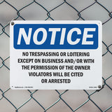 No Trespassing Or Loitering Except On Business