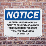No Trespassing Or Loitering Except On Business