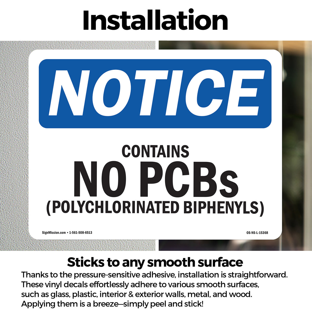 NOTICE Contains No PCBs Polychlorinated Biphenyls